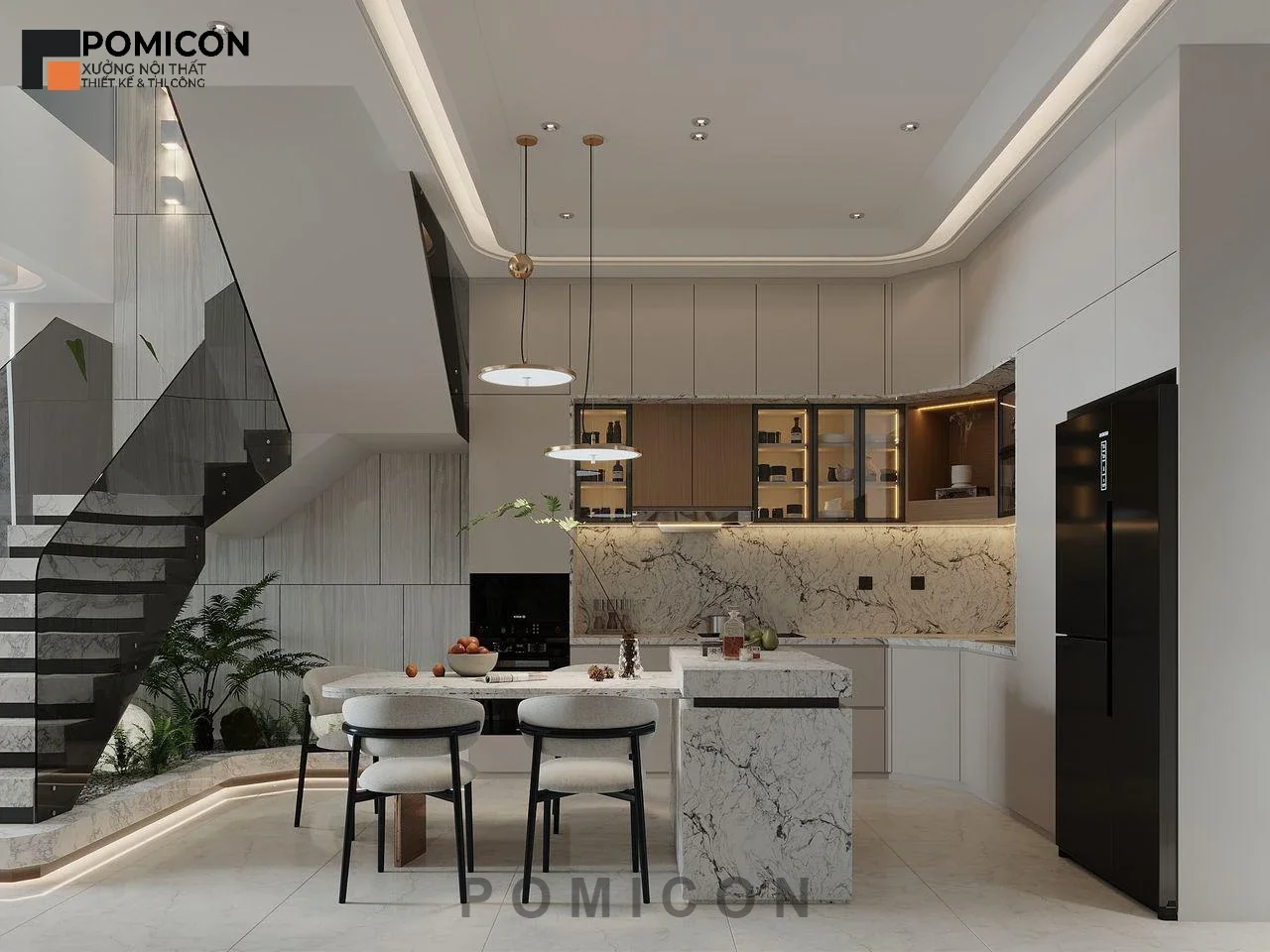 Mẫu thi công nội thất nhà phố KDC Phú Lợi Bình Dương đẹp hiện đại